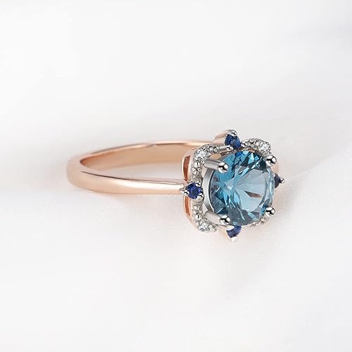 Kioydise 925 Sterling Silver Fashion Princess Cut Cubic Zircon Ring Rose Gold Plated 925 Sterling Silver Gemstone Cushion Shape London Blue Topaz Wedding Ring(8) #TOP4