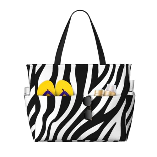 Grand sac de plage zébré aux finitions soignées et poignées robustes pour femme chic