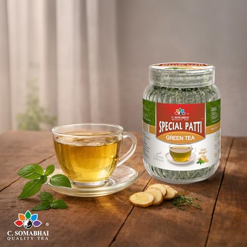 Image of C Somabhai Tulsi Ginger Green Tea 100g | Natural Herbal Green Tea | Antioxidant Rich | Refreshing & Soothing | Loose Leaf for Daily Wellness & Weight Management | Calming Detox Drink
