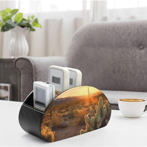 Support de télécommande Cactus Desert Sunset en cuir PU à 5 compartiments