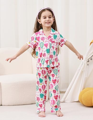 Girls Pajamas Set Viscose from Bamboo Button Down Loungewear 2 Piece Short Sleeve Pants PJS Sets for Kids 2T-6Y4