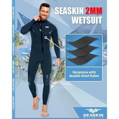 Seaskin Wetsuits for Mens Womens 2mm Front Zip Full Body Diving Suits