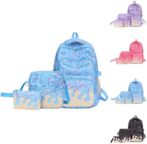 3Pcs Backpack School Bag, Ice Drip Backpack Lunch Bag Pen Bag for School Travel Camping Travel Casual (Blue, One Size) - 5