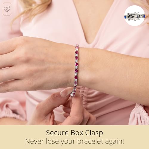 MAX + STONE 925 Sterling Silver Created Ruby Bracelet for Women | July Birthstone Ruby Bracelet | Hypoallergenic Sterling Silver Tennis Bracelets4