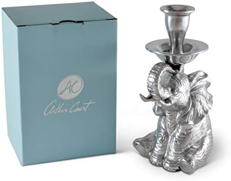 Arthur Court Aluminum Metal Elephant Candle Holders / Candlestick - Perfect for Outdoor Table or Jungle décor Heirloom Quality Durable Silver Metal 7.25 inch Tall