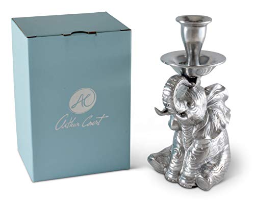 Arthur Court Aluminum Metal Elephant Candle Holders / Candlestick - Perfect For Outdoor Table Or Jungle Décor Heirloom Quality Durable Silver Metal 7.25 Inch Tall #TOP13