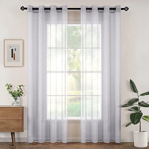 Woaboy Voile Gardinen Vorhänge Ösen 2er Set 140x245cm Grau – Ansicht 1