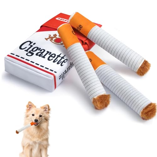 Wdmiya Giocattolo divertente per cani, sigaretta che scricchiolano, giocattolo a forma di sigaretta per cani, cuccioli per piccola taglia, Peluche che emettono suoni (rosa)