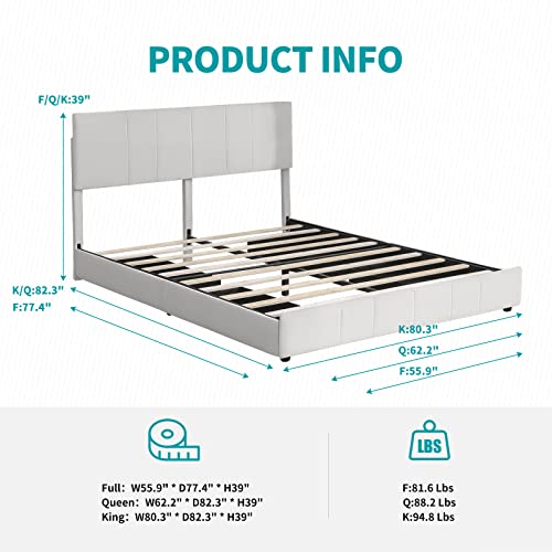 Balus Full Size Bed Frame With 4 Storage Drawers, Upholstered Platform Bed Frame With Headboard Fits 6” To 12” Mattress, No Box Spring Needed (Beige) #TOP6