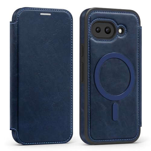 Étui Google Pixel 8 Pro bleu foncé avec portefeuille RFID à rabat en cuir