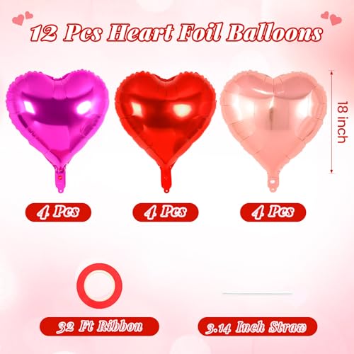 Image of 12 Pcs Colorful Heart Balloons,18 Inch Heart Foil Balloons Love Balloon Valentine Balloon for Birthday Party Wedding Engagement Party Baby Shower Valentine Day Decorations