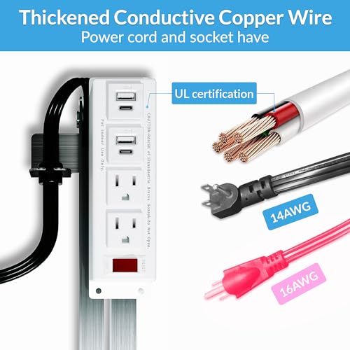 Drawer Outlet Kit with PD 20W USB-C Fast Charging Station(2), AC(TR)(15Amp) Outlets(2), (14 AWG) Power Cable, Aluminum Cord Management Arm for Wide Drawer Bathroom Kitchen Bedroom Offices Cabinets