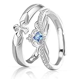 BYETOCE 2 Rings for Couple Rings Set Sterling Silver Matching Princess and Knight Promise Rings Blue Crystal Adjustable Romantic Couples Rings for His and Her Anniversary Birthday Gift