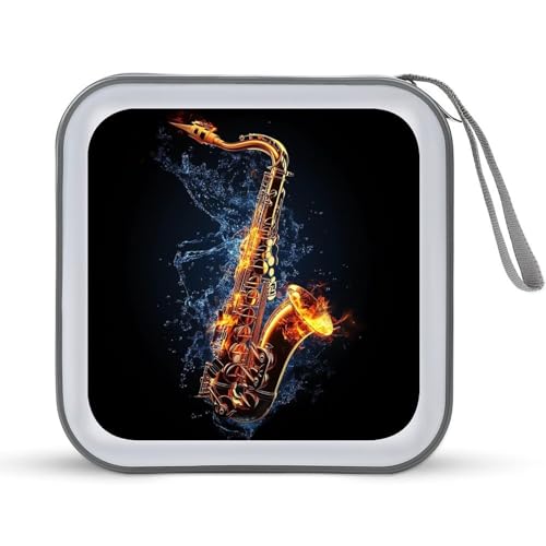 Saxophone Water Fire CD Case Plastic DVD Case Holder Wallet Disc Storage Organizer for Car Travel