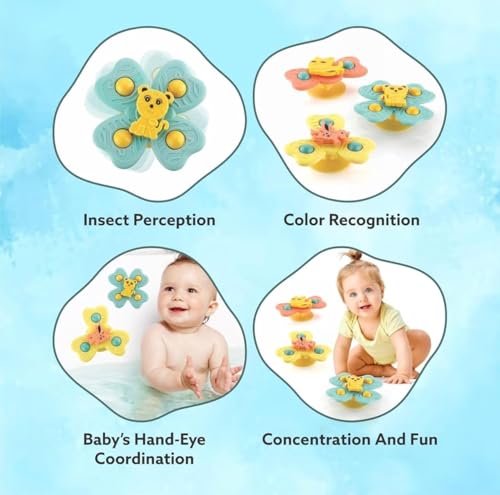 Image of Niku Bath Toys Suction Cup Spinner Toy for Baby Boys Girls | Set of 3 | Waterproof Suction Cup Spinning Top | ABS Plastic | Non Toxic BPA Free | Rotating Learning Toy