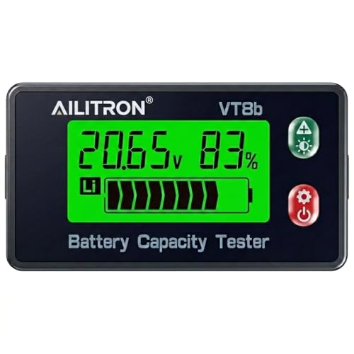 AILITRON VT8 Battery Capacity Tester, 8V-120V Universal Digital Battery Monitor & DC Voltage Meter with LCD Display Percentage Indicator, Low Capacity Alarm for LiFePO4, Lithium, Lead-Acid, RV, Solar