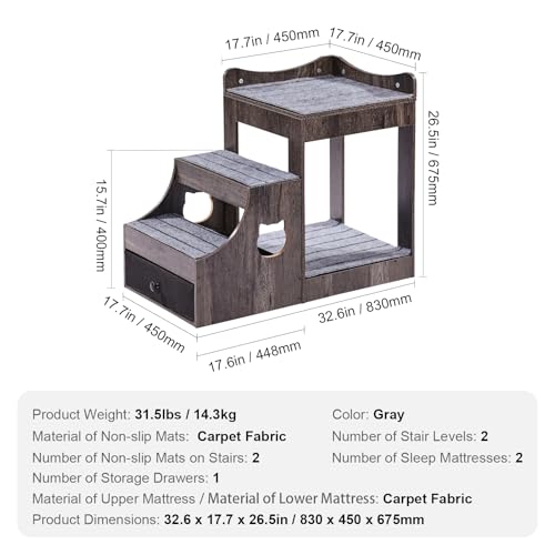 VEVOR Etagenbett für Haustiere mit Abnehmbarer Treppe, Fenstersitzstange für Hunde/Katzen mit Stauraum, mehrstufiges Bett, Fenstersitzstange, Schlafcouch, Sitzplattform für Haustiere, 830x450x675mm