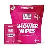 Super Fresh Shower Wipes Large Rosewater Body Wipes for No Rinse Bathing Personal Hygiene Gym Travel or Camping Enriched with Aloe and Vitamin E 10 Individually Wrapped Disposable Sheets