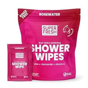 Super Fresh Shower Body Wipes, Travel Essentials for Camping, Large Rosewater Wipes for Adults, Women, Men, Kids Personal Hygiene Cloth Enriched with Aloe and Vitamin E, Individually Wrapped 10 Pack