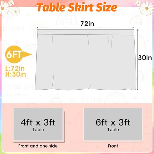 Image of 6FT Boho Rainbow Table Skirt Colorful Teacher Desk Skirt Classroom Desk Skirts for Back to School Decor Classroom Table Skirts for Back to School Supplies Office Bookcase Cabinet Decorations