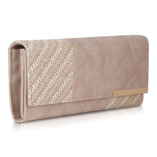 Image of Wallet for Women Girls Stylish Floral Faux Leather with Phone Space Coin Compartment Mobile Storage 4 Card Slots Holder Cash Zip Pockets Hand Clutch for Daily Use Ladies Long Purse (Biege)