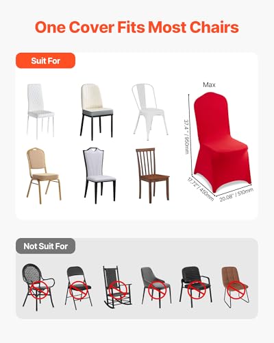 Image of VEVOR Chair Covers, Polyester Spandex Chair Cover, Stretch Slipcovers for Wedding Party Dining Banquet Flat-Front Chair Covers (Red-a, 50PCS)