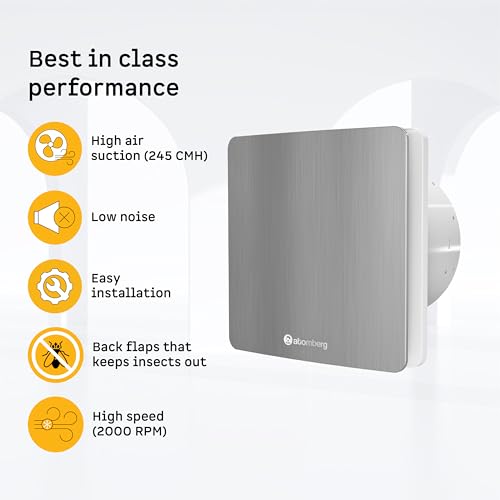 Image of atomberg Studio Exhaust Fan 150mm (6 Inches) | BLDC Motor | 6.8W| Low Noise | 2000 RPM| Ideal for Bathroom,Kitchen | Easy to Clean | Installation-Round Cut (153mm) | 2 Years Warranty (Brushed Steel)