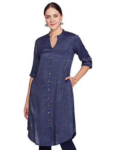 Image of Indya Women's Green Kurta Viscose Solid Shirt