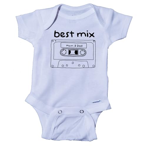 Image of Ink Trendz Funny Best Mix Mom & Dad Retro Cassete Tape Onesie, Pregnancy Announcement, 80's Themed Baby Onesie