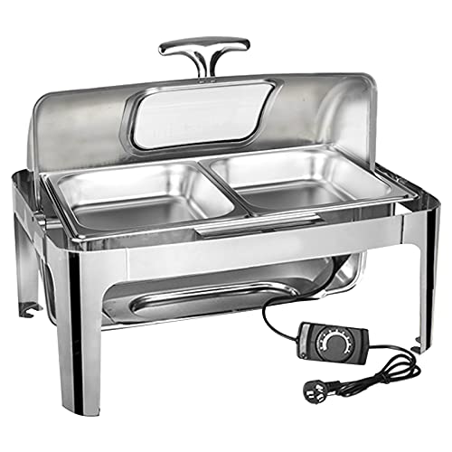 Chafing Dish Elettrico/Scalda Vivande Elettrico Buffet, Scaldavivande per Buffet in Acciaio Inossidabile, Feste e Banchetti, Contenitore Scalda Cibo Professionale con Coperchio in Vetro