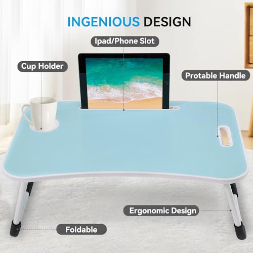 Image of BUYIFY 23 inch Foldable Lap Desk for Laptop Writing w /Cup Holder Blue