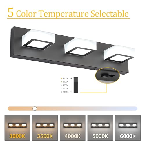 Image of Ralbay 5 Color Temperature Modern LED Black Bathroom Vanity Lights Dimmable Acrylic Modern Black Bathroom Wall Lighting Fixtures