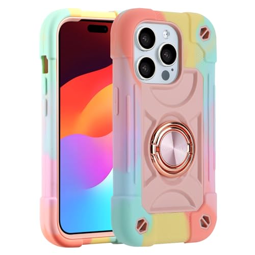 Image of MARKILL Plastic, Silicone Compatible with iPhone 15 Pro Max Case 6.7 Inch with Double Ring Stand, Heavy-Duty Military Grade Shockproof Case Phone Cover For iPhone 15 Pro Max.