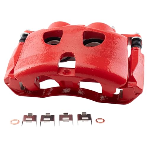 Image of TRQ Performance Front Brake Caliper Set Painted Red Brackets Compatible with 2010-2021 Ford Expedition 2010-2011 F 150 2009-2021 Lincoln Navigator