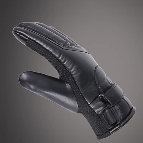 Guantes térmicos eléctricos USB impermeables de cuero negro para esquí y ciclismo 6