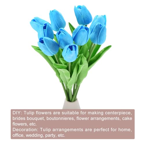 QUARKZMAN 10 Stück Tulpen Künstliche Blumen, Künstliche Blumen Fake Tulip Stems Real Touch für Hochzeitsstrauß Tisch Party Dekoration (Himmelblau)