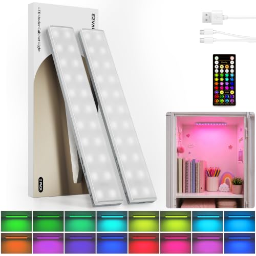 Image of EZVALO Color Changing Locker Light, Bookshelf Light with Remote | Wireless, Magnetic, DIY,1800mAh Rechargeable Battery, for Display Cabinet, Kitchen, Shelves, Home Bar, 2Pack