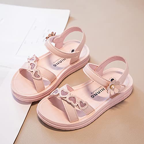 Heart Leatherette Sandals for Kids Girls Summer Soft Footbed Open Toe Princess Sandals Dress Shoes (Pink, 12 Little Child)3