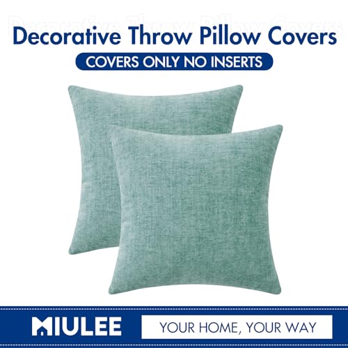 Image of MIULEE Pack of 2 Couch Throw Pillow Covers 16x16 Inch Soft Aqua Green Chenille Pillow Covers for Sofa Living Room Spring Home Decor Couch Solid Dyed Cases