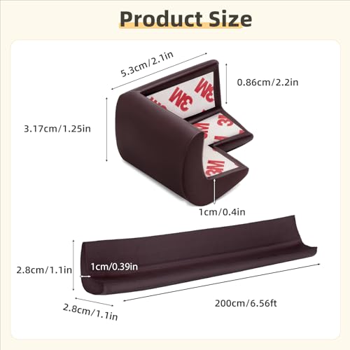 Image of Corner Protector Baby, Baby Proofing Edge Corner Protector, Waterproof Soft Foam Cushion with Adhesive Tape (6.6ft Edge + 4 Corners),Wall Corner Protector for Fireplace, Table, Stair, Cabinet(Brown)
