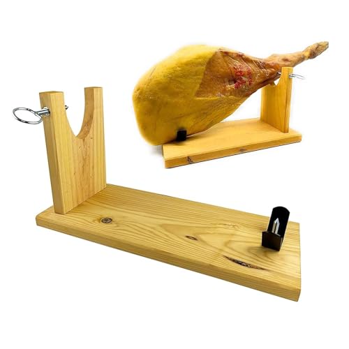 AMZSystems Jamonero de Madera Profesional Tipo Gondola Soporte Corte Pata y Paleta de Jamon iberico Serrano con Agarre metalico Facil Montaje Fabricado en España (Jamonero)