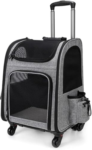 Xiraivke メッシュ通気性ペットバックパック、猫バッグ、犬用バックパック、取り外し可能で折りたたみ可能、耐摩耗性と耐傷性、キャスター付きのポータブルペットハンドバッグ、防水生地、冬は暖かく、夏は涼しく、ペットの外出、運転、旅行に適しています。