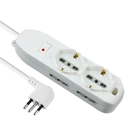 Electraline 62047 Multipresa 6 Posti, 2 Polivalenti, 4 Bivalenti 10/16A, Cavo 2 m, Spina Piccola 10A, Bianco