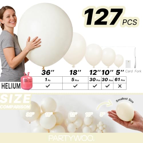 Image of PartyWoo Beige Balloons 127pcs Different Sizes of 36 18 12 10 5 Inch Cream Ivory Balloon Arch Kit Garland for Wedding Bridal Graduation Baby Shower Easter Birthday Party Decorations White-Q08