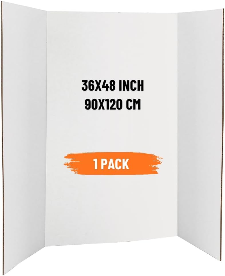 ARS (1 Pc) Tri-Fold Presentation Board | 36x48 inch (90x120 cm) | Lightweight | Portable Poster Board | Corrugated Cardboard with White Surface | School/Office Projects | Exhibitions | Workshop