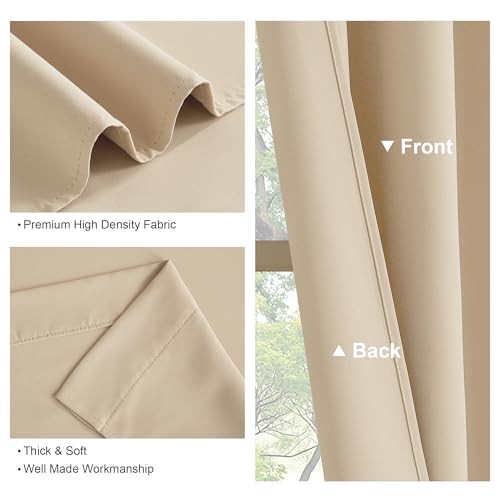 PONY DANCE Short Length Curtains for Kitchen, Solid Half Window Curtain Tiers for Bathroom Energy Saving Privacy Shade for RV Camper, Wide 29 x Long 36 inches per Panel, Biscotti Beige, Set of 2