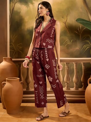 Image of Stylum Women's Geomatric Printed Rayon Slub Short Kurti Pant Set