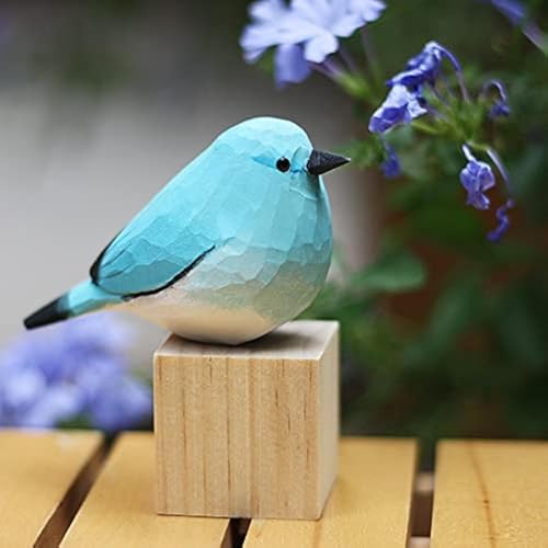 WEAUSUP Handmade Wooden Carved Bird Decor Sculpted Hand-Painted Bird Figurines Small Home Decor Bird Statue Shelf Decor BFF Gifts for Bird Lovers(Blue Robin)