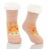 Durio Kindersocken für Mädchen und Jungen Wintersocken Weich Flauschig Warm Dick Kuschelsocken Thermosocken Haussocken Bodensocken für Kinder Pink Giraffe 3-5 Jahre