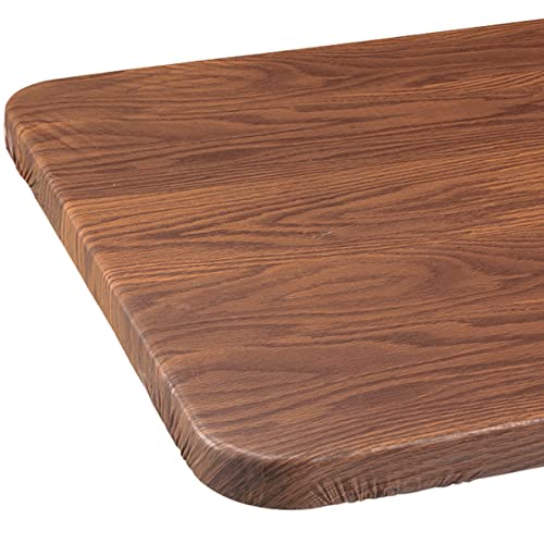 Miles Kimball Wood Grain Vinyl Elasticized Banquet Table Cover, Soft